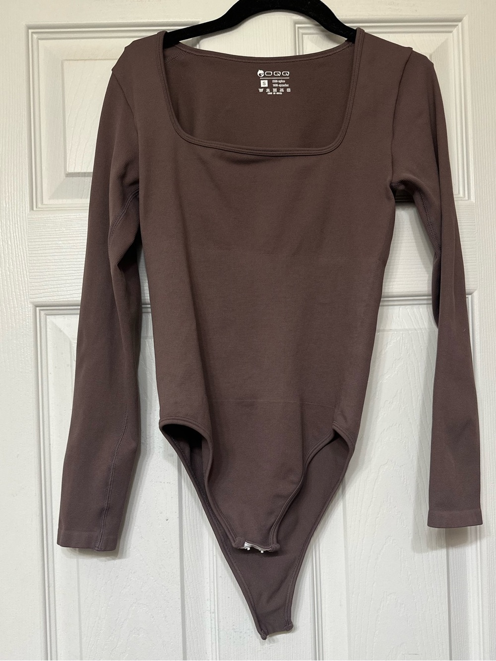 Long Sleeve Square Neck Bodysuit - Brown Size S